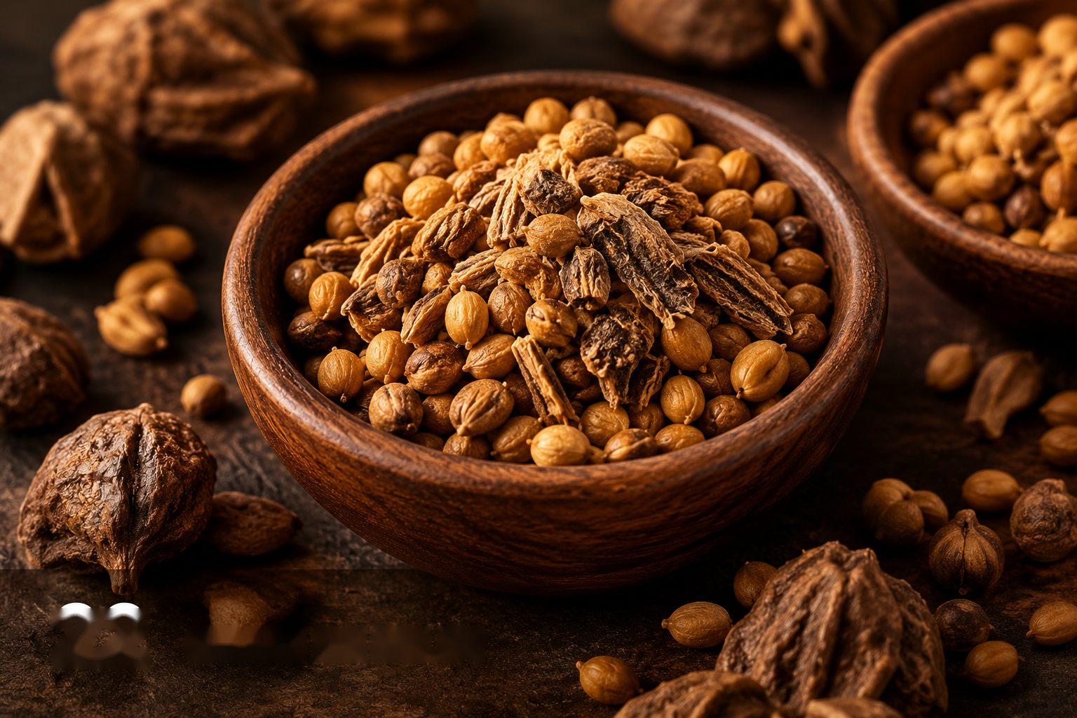 Grain of Selim spice, Xylopia aethiopica, in a bowl